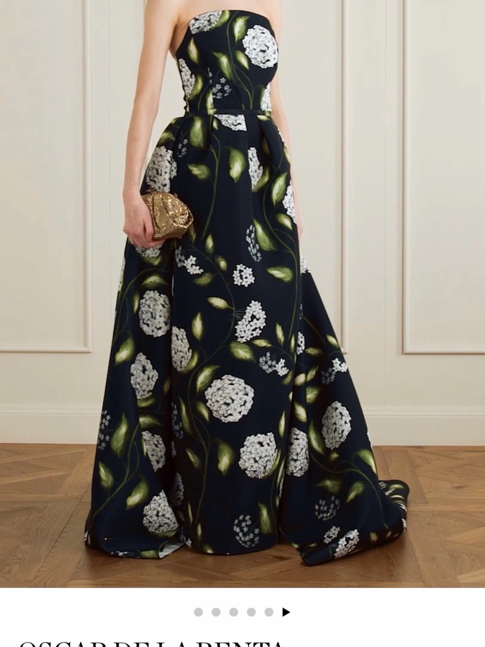 Oscar de la Renta Navy Floral Strapless Ball Gown